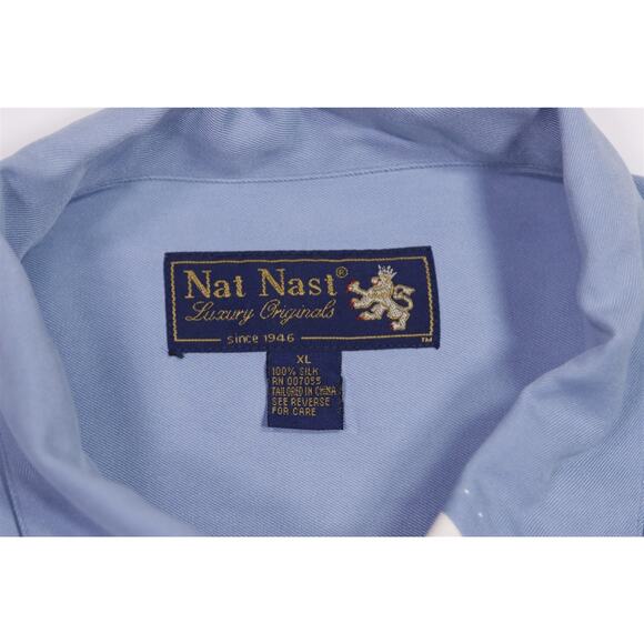 Nat Nast Light Blue 100% Silk Bowling Hawaiian Button Up Shirt Men's XL - Picture 5 of 6